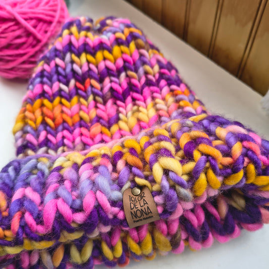 Gorro Beanie Pampa Oversize Adulto de Lana Natural Corriedale Telar de la Nona
